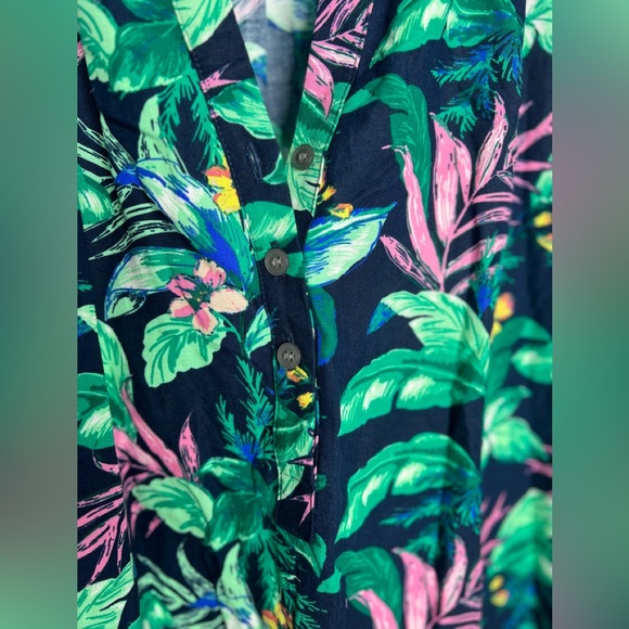 Loft Petite Womans Size Small Tropical Floral Linen Button Up Flutter Dress - Picture 5 of 5